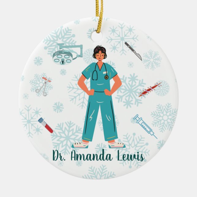 Personalized Medical Doctor, Surgeon Christmas Ceramic Ornament (Front)