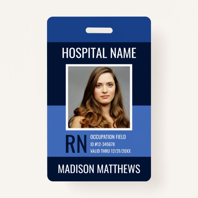 Personalized Medical Employee Blue Photo ID  Badge (Front)