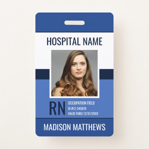 Personalized Medical Employee Blue Photo ID  Badge