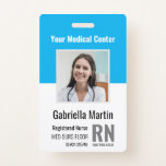 Personalized Medical Employee Photo ID Badge<br><div class="desc">Personalize these vertical medical personnel badges with an employee photo and name, along with multiple custom text fields for title or role, unit or floor, title abbreviation, employee ID number, and valid through date. The healthcare facility or hospital name appears at the top in bold white lettering. Customize with a...</div>