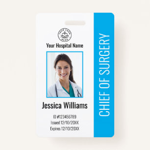 Personalized Medical Employee Photo ID Blue Badge