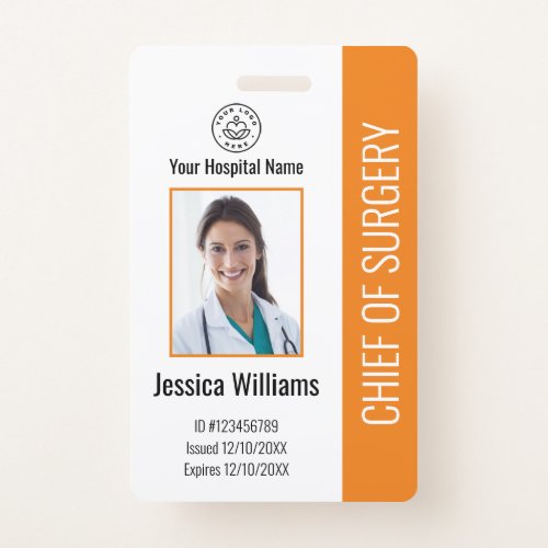 Personalized Medical Employee Photo ID Orange Badge