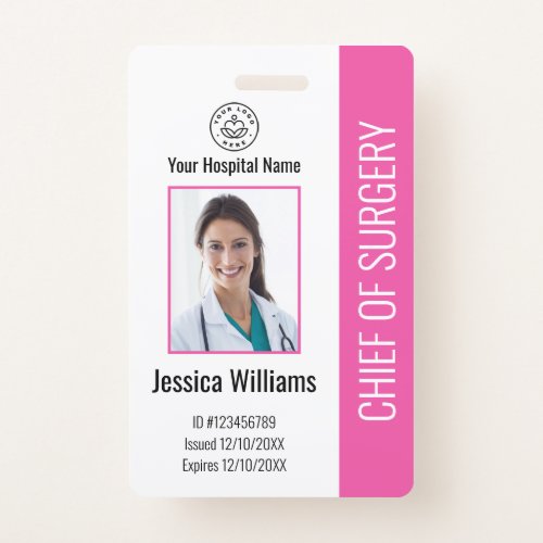 Personalized Medical Employee Photo ID Pink Badge