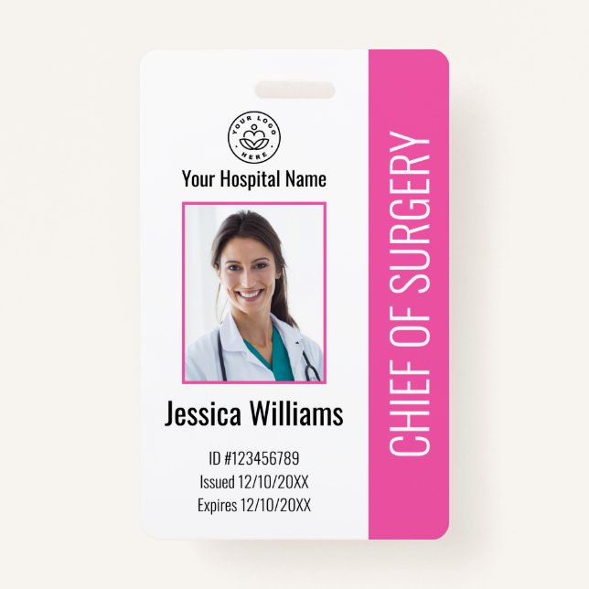 Personalized Medical Employee Photo ID Pink Badge (Front)