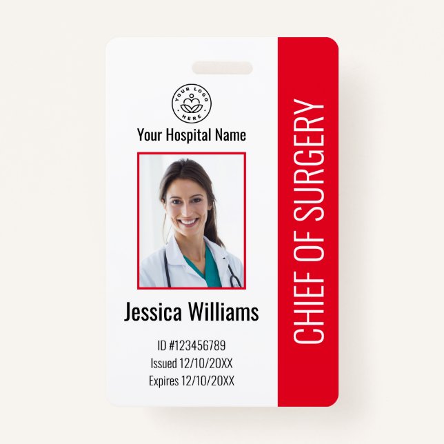 Personalized Medical Employee Photo ID Red Badge (Front)