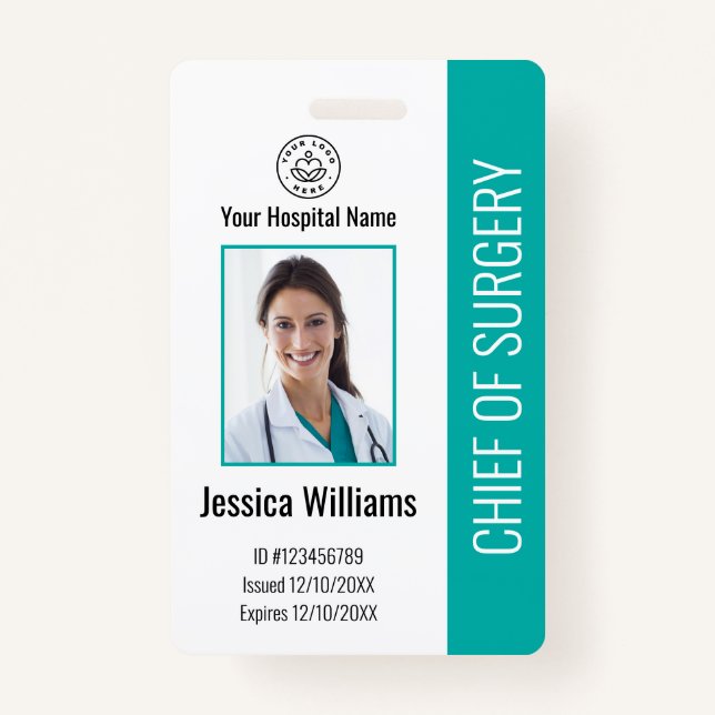 Personalized Medical Employee Photo ID Teal Badge (Front)