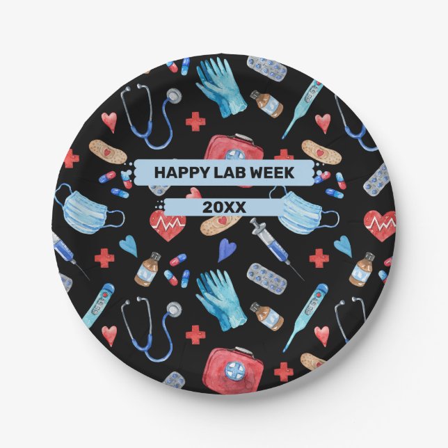 Personalized Medical Laboratory Lab Week Party Paper Plates (Front)