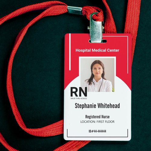 Personalized Medical Personnel Photo ID Red Badge