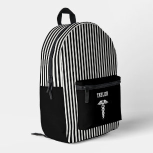 Personalized Medical Symbol Black & White Stripes Printed Backpack