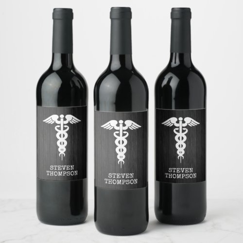 Personalized Medical Symbol Caduceus Doctor Nurse Wine Label