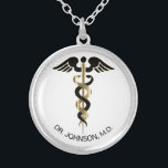 Personalized Medical Symbol Caduceus - Gold Silver Plated Necklace<br><div class="desc">Personalized Medical Symbol Caduceus Necklace ready for you to personalize. ✔Note: Not all template areas need changed. 📌If you need further customization, please click the "Click to Customize further" or "Customize or Edit Design"button and use our design tool to resize, rotate, change text color, add text and so much more.⭐This...</div>