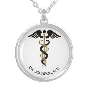 Personalized Medical Symbol Caduceus - Gold Silver Plated Necklace