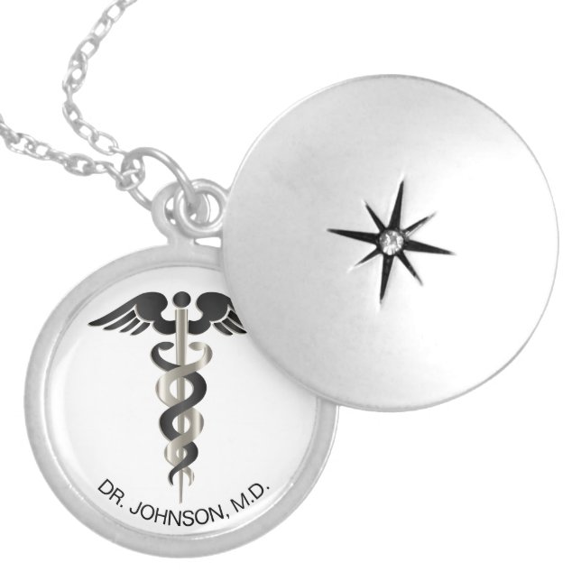 Personalized Medical Symbol Caduceus Locket Neckla (Front)