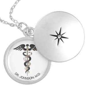 Personalized Medical Symbol Caduceus Locket Neckla Necklace