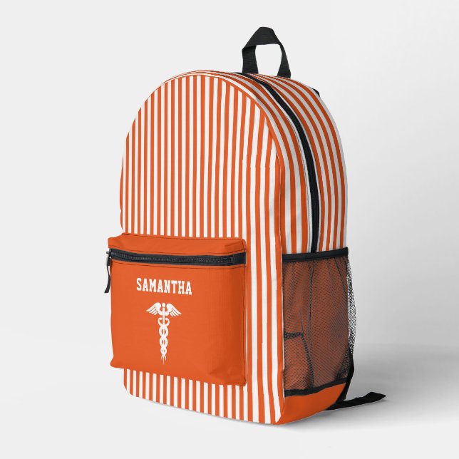 Personalized Medical Symbol Orange Stripes Printed Backpack (Back Corner Right)