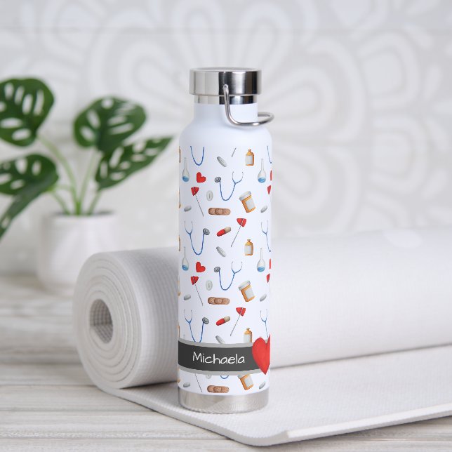 Personalized Medicine Clinic Equipment Pattern Water Bottle (Yoga)