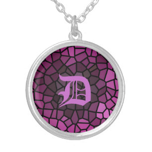 Personalized Medieval Fantasy Purple Mosaic Silver Plated Necklace