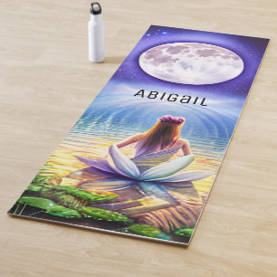 Personalized Meditating Lotus Flower Full Moon Yoga Mat