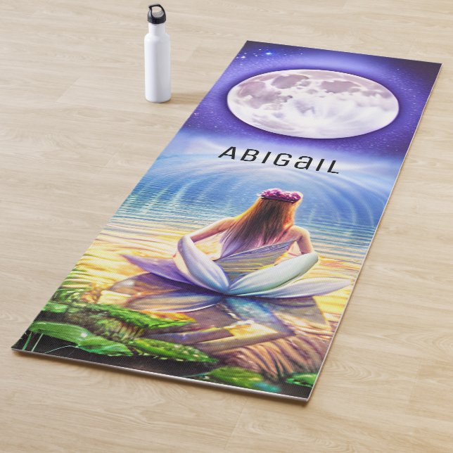 Personalized Meditating Lotus Flower Full Moon Yoga Mat (In Situ)