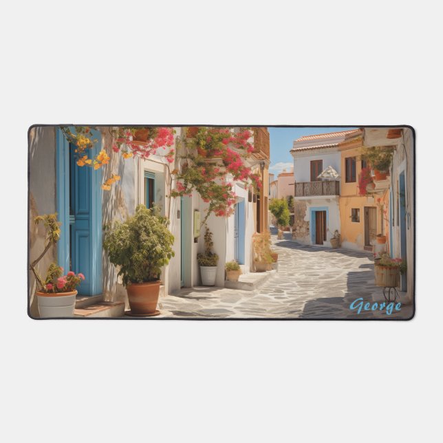 Personalized Mediterranean Island Street Desk Mat  (Front)