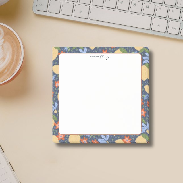 Personalized Mediterranean Lemon Blossom Post-it Notes (Personalized Lemon Blossom Sticky Notes – Whimsical Mediterranean Floral Stationery)