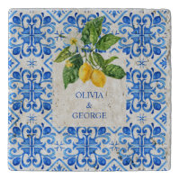 Personalized Mediterranean lemons wedding blue