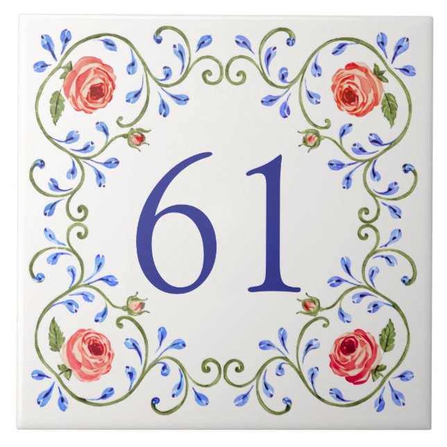 Personalized Mediterranean Rose Design Ceramic Tile (Front)