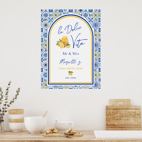 Personalized Mediterranean Tile Newlywed Home Poster