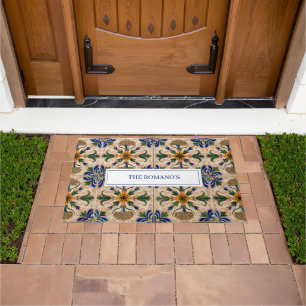 Personalized Mediterranean Vintage Floral Pattern Doormat