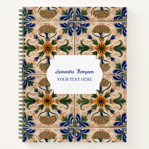 Personalized Mediterranean Vintage Floral Pattern  Notebook