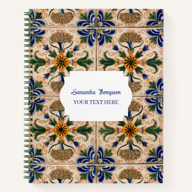 Personalized Mediterranean Vintage Floral Pattern  Notebook (Front)