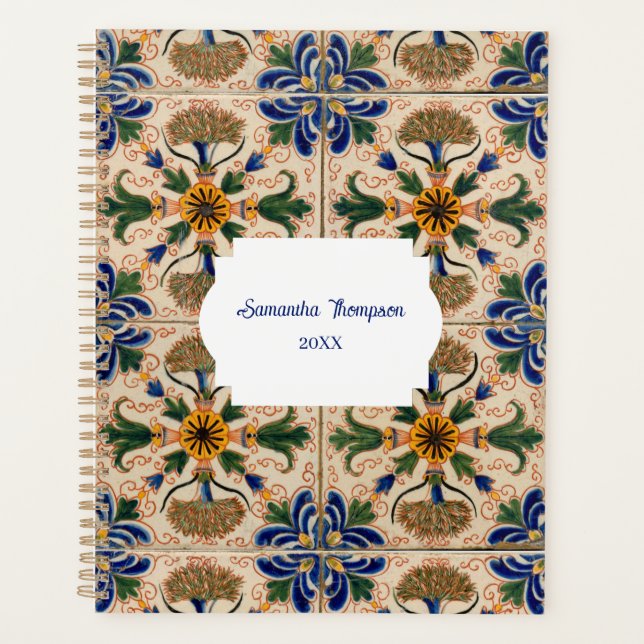 Personalized Mediterranean Vintage Floral Pattern Planner (Front)