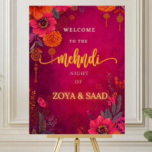 Personalized Mehndi Welcome Sign, Pink Floral Deco Foam Board