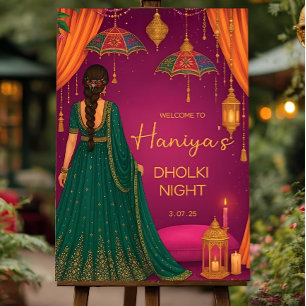 Personalized Mehndi Welcome Sign: Vibrant Dholki Foam Board