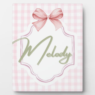 Personalized Melody Baby Girl Nursery Bow&Gingham Plaque