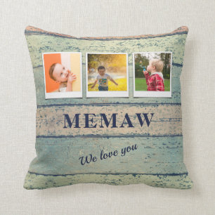 Personalized Memaw Grandchildren 3 Photo Collage Throw Pillow