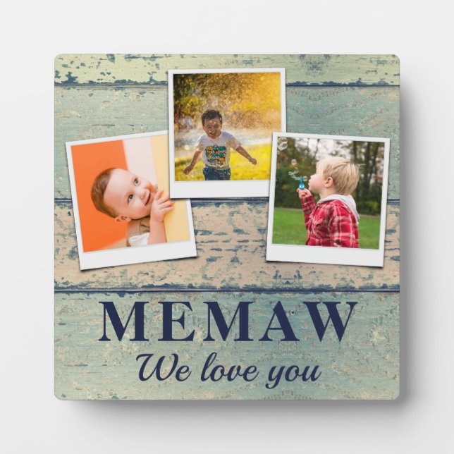 Personalized Memaw Kids Children 3 Photo Collage Plaque (Front)