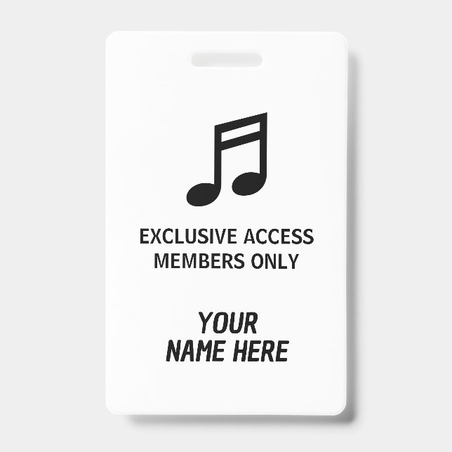 Personalized members only music concert pass badge (Front)