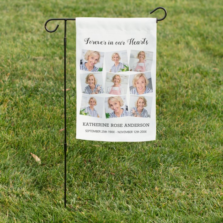 Personalized Memorial 9 Photo Collage Cemetery Garden Flag | Zazzle