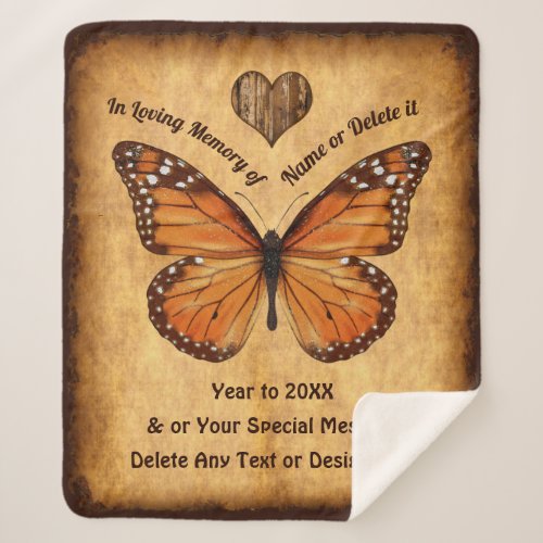 Personalized Memorial Blanket Monarch Butterfly Sherpa Blanket