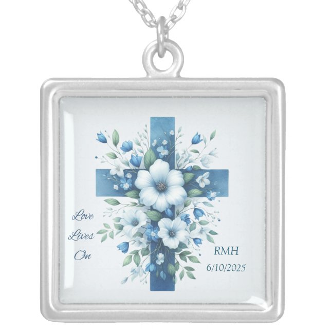 Personalized Memorial Blue Cross Necklace (Front)