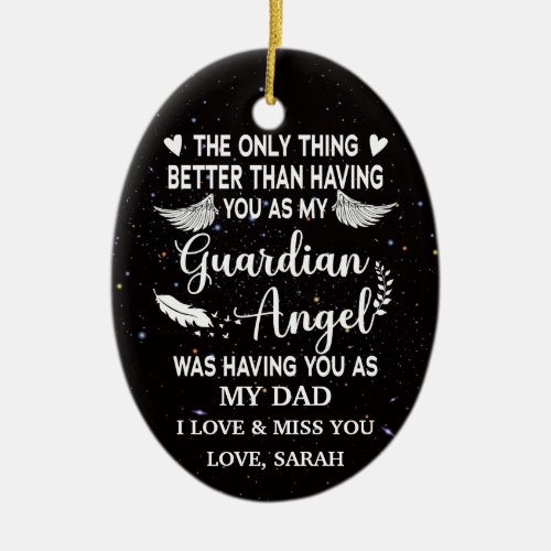 Personalized Memorial Dad guardian angel Ceramic Ornament