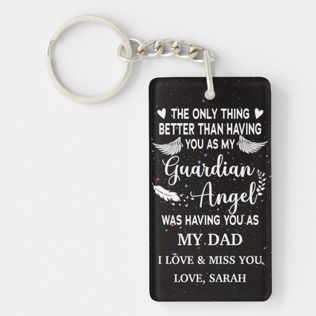 Personalized Memorial Dad guardian angel Keychain (Front)