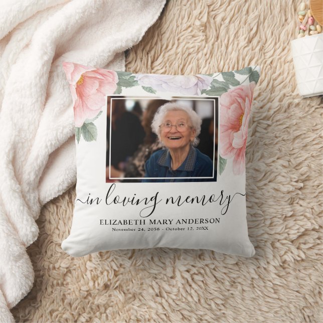 Personalized Memorial Floral Peony Throw Pillow (Blanket)