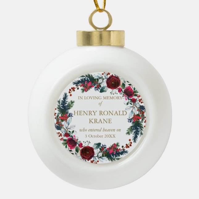 Personalized Memorial Gifts | In Loving Memory 2 Ceramic Ball Christmas Ornament (Front)