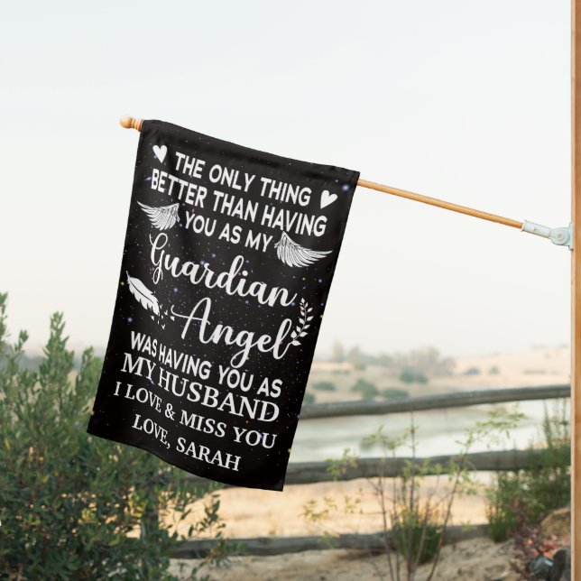 Personalized Memorial Husband guardian angel House Flag (Insitu (Back))