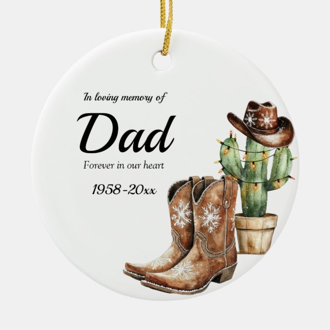 Personalized Memorial Keepsake Cowboy Cactus Ceramic Ornament (Front)