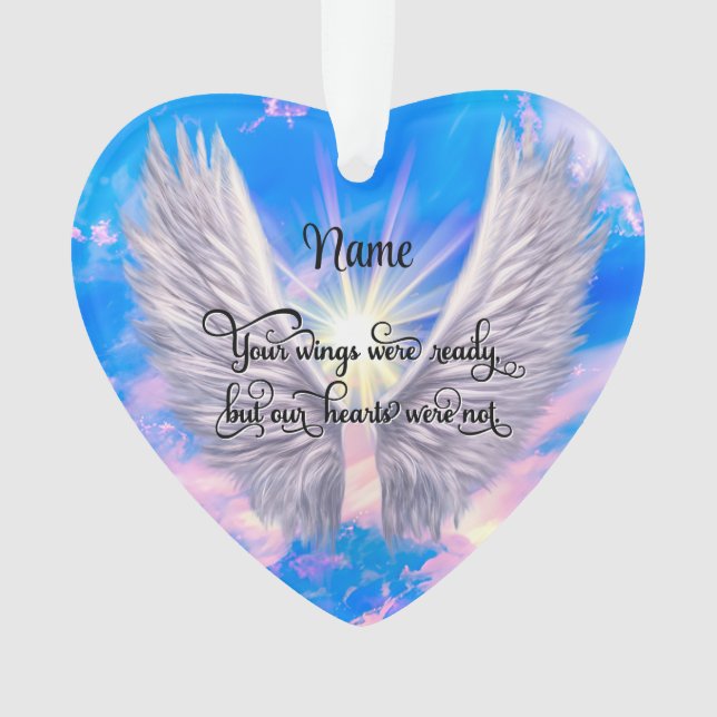 Personalized Memorial Ornament Angel Wings Heart (Front)