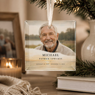 Personalized Memorial Photo Christmas Glass Ornament