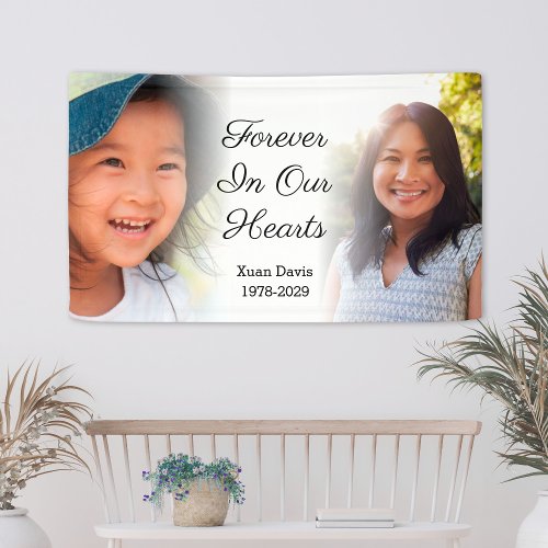 Personalized Memorial Photo Forever In Our Hearts Banner